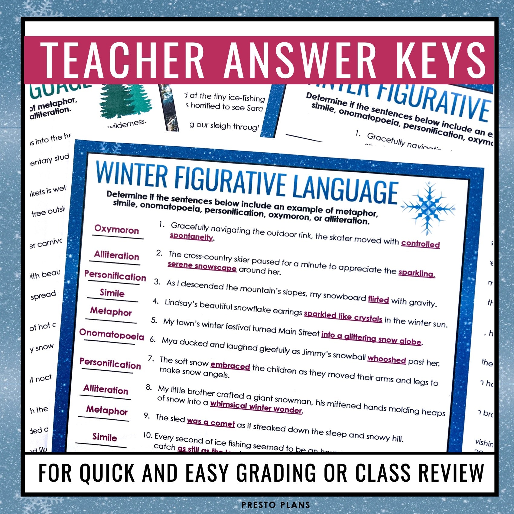 Winter Figurative Language Assignments - Literary Devices Activity – Presto  Plans, image size:1700x1700