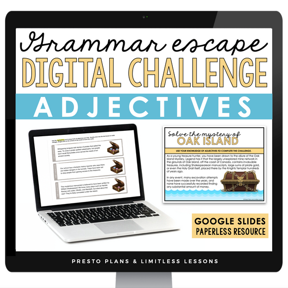 ADJECTIVES GRAMMAR ACTIVITY DIGITAL GOOGLE ESCAPE CHALLENGE