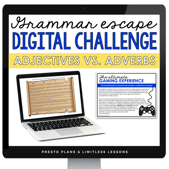 ADJECTIVES VS ADVERBS GRAMMAR ACTIVITY DIGITAL GOOGLE ESCAPE CHALLENGE