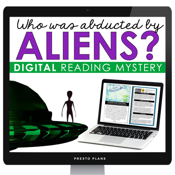 Close Reading Digital Mystery Inference Activity - Alien Abduction Mystery