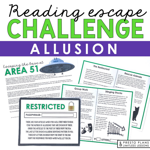 ALLUSION ACTIVITY INTERACTIVE READING CHALLENGE ESCAPE