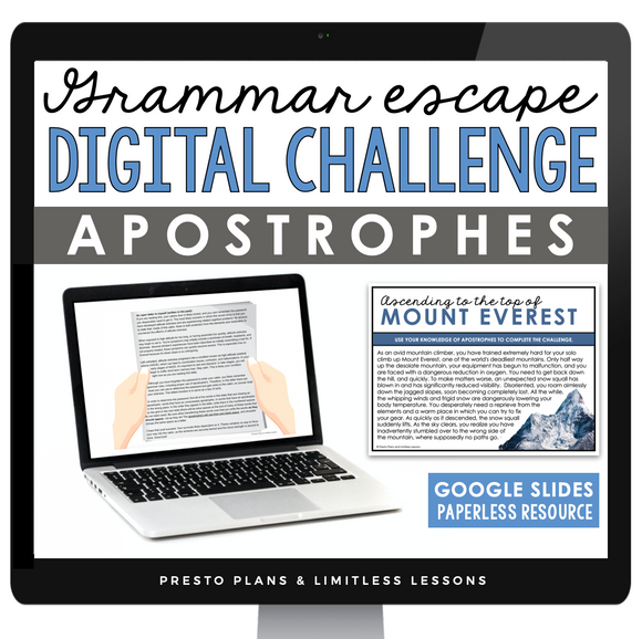 APOSTROPHES GRAMMAR ACTIVITY DIGITAL GOOGLE ESCAPE CHALLENGE