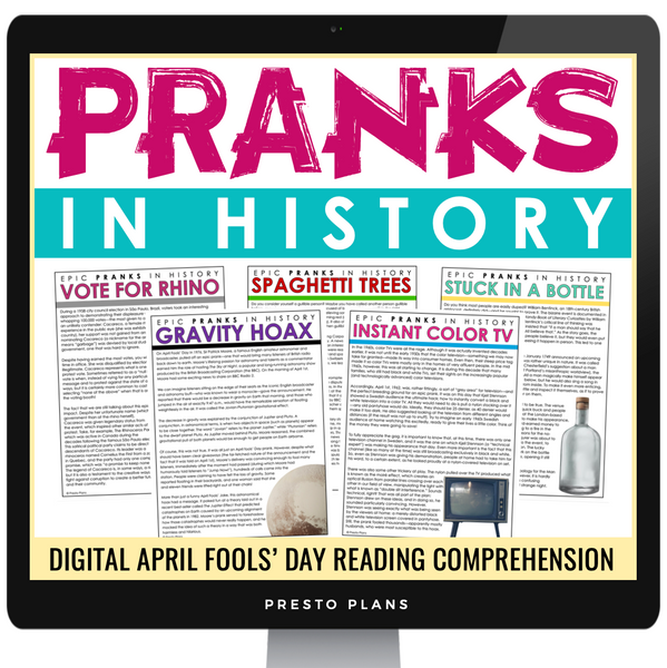 April Fools' Day Reading Comprehension Pranks Articles & Assignments - Digital
