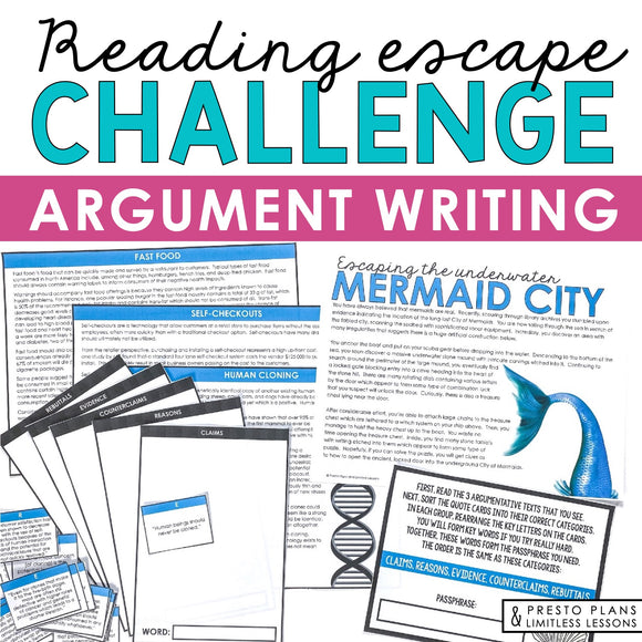 Argument Writing Introduction & Argumentative Essay Escape Room Reading Activity