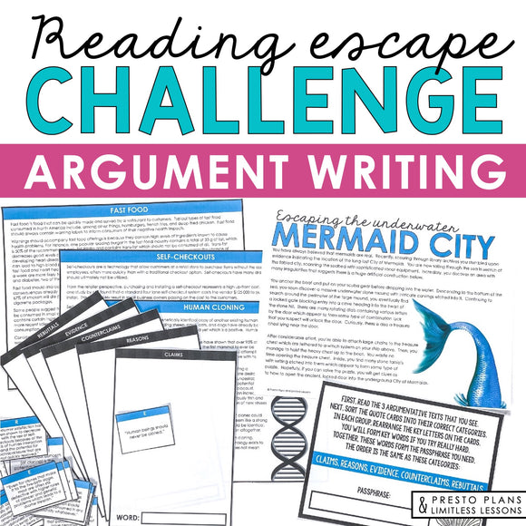 ARGUMENT WRITING ACTIVITY INTERACTIVE READING CHALLENGE ESCAPE