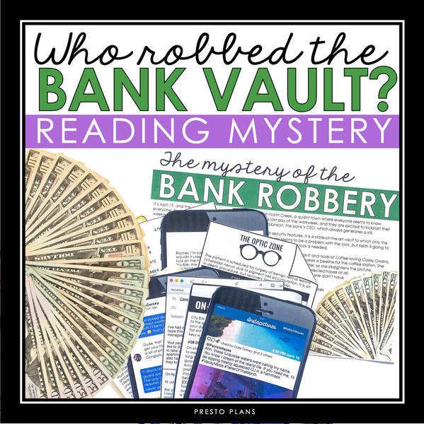 Close Reading Mystery Inference Text Evidence Activity - Who Robbed the Bank?