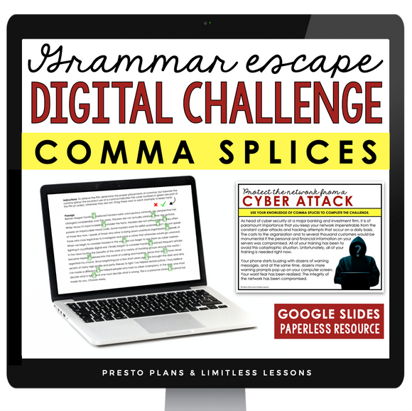 COMMA SPLICES GRAMMAR ACTIVITY DIGITAL GOOGLE ESCAPE CHALLENGE