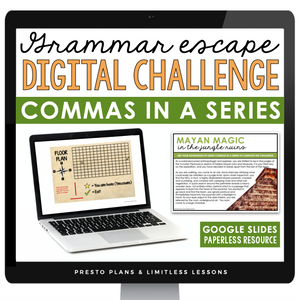 Commas in a Series Digital Grammar Activity Escape Room, Presentation, & Quiz