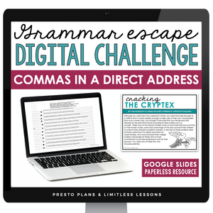 Commas in Addresses Escape Room Punctuation Digital Activity, Slides, & Quiz
