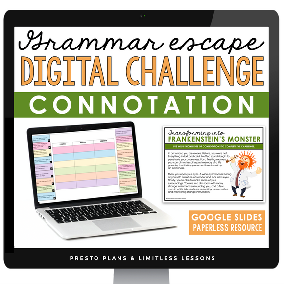 CONNOTATION GRAMMAR ACTIVITY DIGITAL GOOGLE ESCAPE CHALLENGE