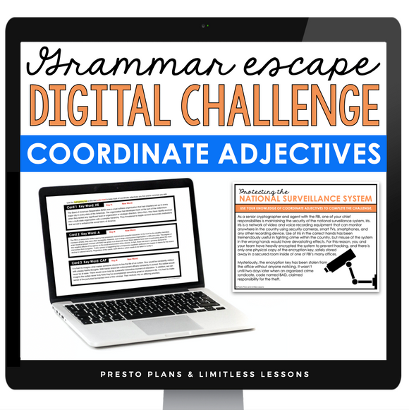 COORDINATE ADJECTIVES GRAMMAR ACTIVITY DIGITAL GOOGLE ESCAPE CHALLENGE