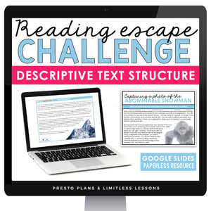 DESCRIPTIVE TEXT STRUCTURE DIGITAL ACTIVITY READING ESCAPE CHALLENGE