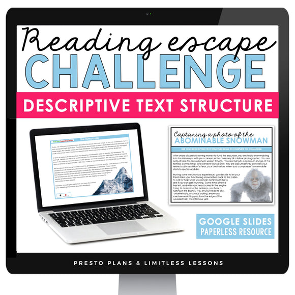 Descriptive Text Structure Slides & Digital Nonfiction Reading Escape Activity