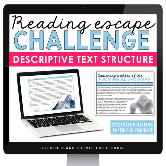 DESCRIPTIVE TEXT STRUCTURE DIGITAL ACTIVITY READING ESCAPE CHALLENGE