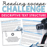 Descriptive Nonfiction Text Structure Slides & Escape Room Reading Activity