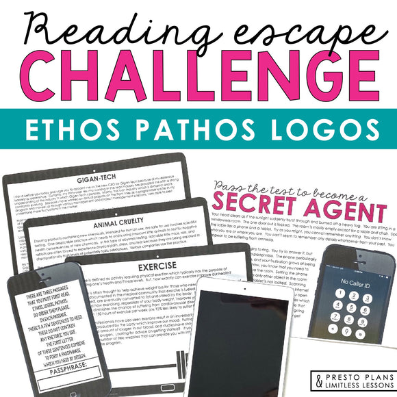 ETHOS, PATHOS & LOGOS DIGITAL ACTIVITY READING ESCAPE CHALLENGE