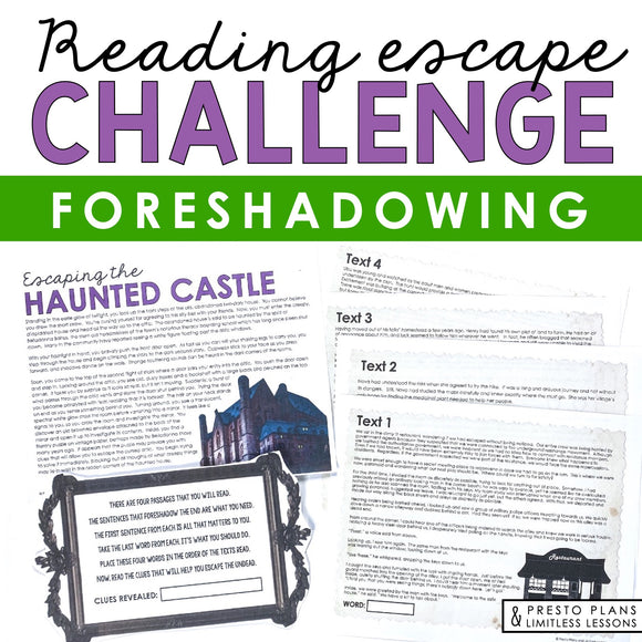 FORESHADOWING ACTIVITY INTERACTIVE READING CHALLENGE ESCAPE