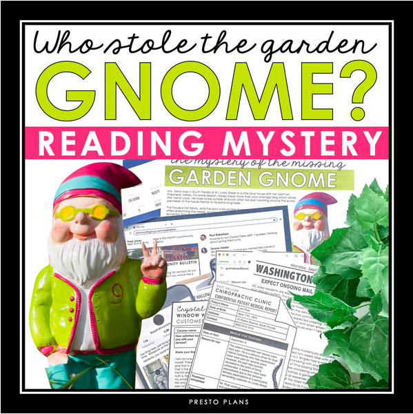 Close Reading Mystery Inference Text Evidence Activity - Who Stole the Gnome?