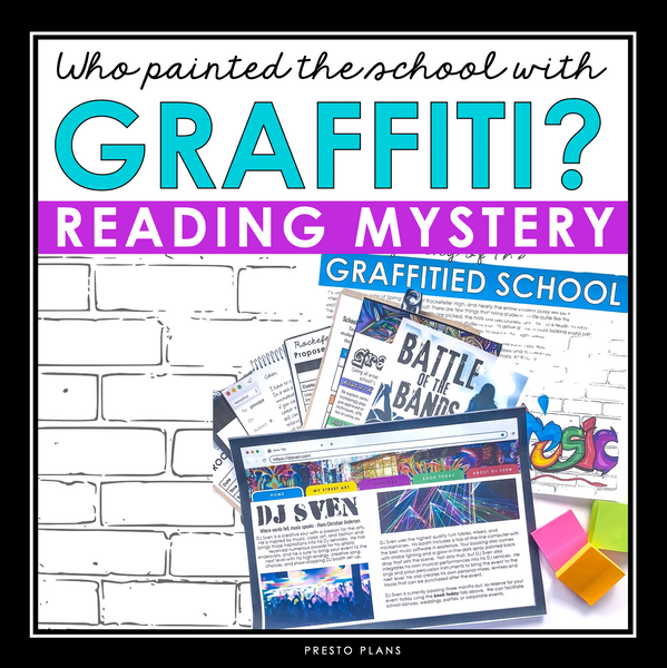 Close Reading Mystery Inference Text Evidence Activity - Graffitied School