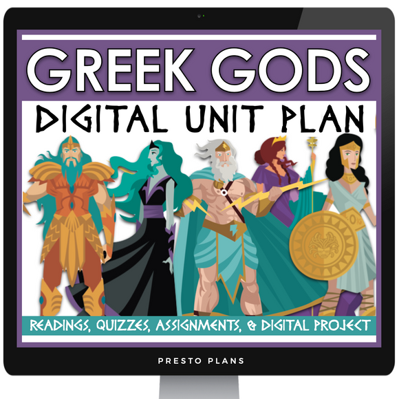 Greek Mythology Unit - Greek Gods Reading Activities, Quizzes, & Project Digital