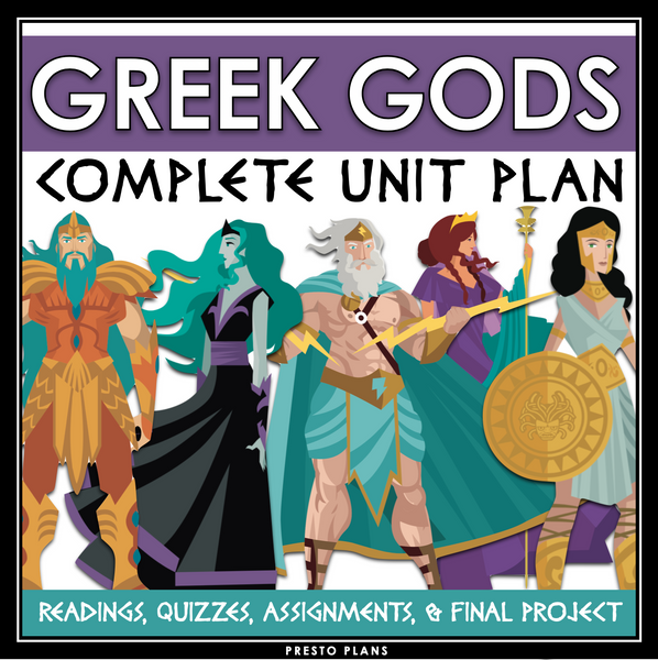 Greek Mythology Unit - Greek Gods Reading Activities, Quizzes, and Final Project