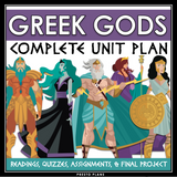 Greek Mythology Unit - Greek Gods Reading Activities, Quizzes, and Final Project