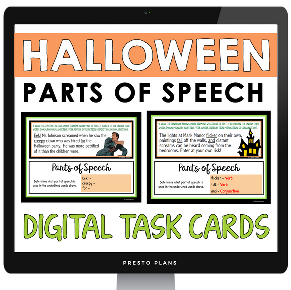DIGITAL HALLOWEEN PARTS OF SPEECH TASK CARDS ACTIVITY
