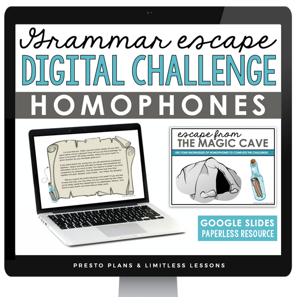 HOMOPHONES GRAMMAR ACTIVITY DIGITAL GOOGLE ESCAPE CHALLENGE