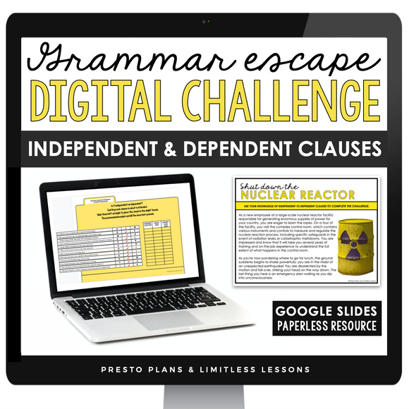 INDEPENDENT AND DEPENDENT CLAUSES GRAMMAR ACTIVITY DIGITAL GOOGLE ESCAPE CHALLENGE