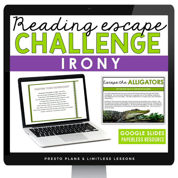 Irony Slides & Verbal, Dramatic, Situational Digital Reading Escape Activity