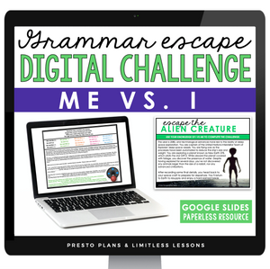 Pronouns Me vs. I Escape Room Digital Grammar Activity, Google Slides, and Quiz