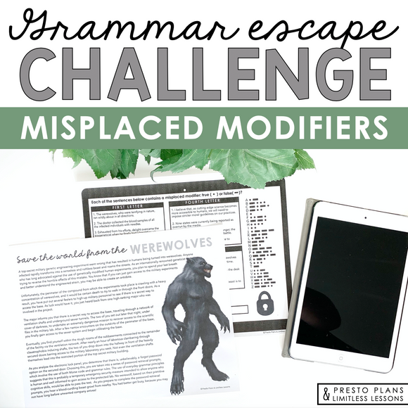 MISPLACED MODIFIERS GRAMMAR ACTIVITY INTERACTIVE ESCAPE CHALLENGE