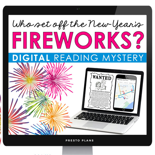 New Year's Close Reading Digital Mystery Inference Activity - Fireworks Surprise