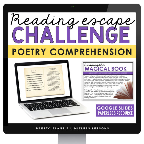 Poetry Reading Comprehension Slides & Digital Escape Room Reading Activity