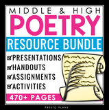 Poetry Unit - Poem Analysis and Writing Bundle - Presentations and Assignments