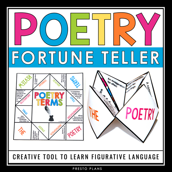 Poetry Terms Paper Fortune Teller Activity - Figurative Language Game