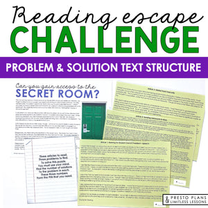 Problem and Solution Text Structure Presentation & Escape Room Reading Activity
