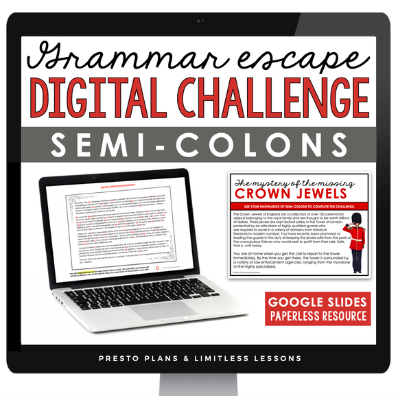 SEMI COLONS GRAMMAR ACTIVITY DIGITAL GOOGLE ESCAPE CHALLENGE