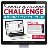 SEQUENCE TEXT STRUCTURE DIGITAL ACTIVITY READING ESCAPE CHALLENGE