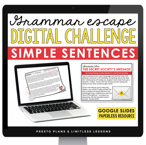 SIMPLE SENTENCES GRAMMAR ACTIVITY DIGITAL GOOGLE ESCAPE CHALLENGE