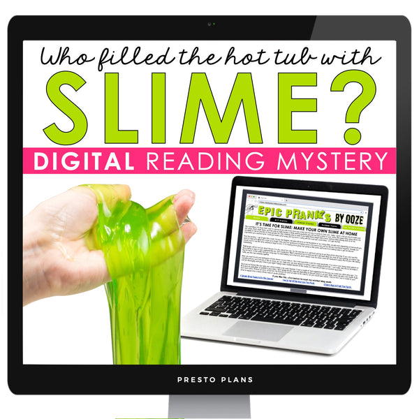Close Reading Digital Mystery Text Evidence Inference Activity - Slime Hot Tub