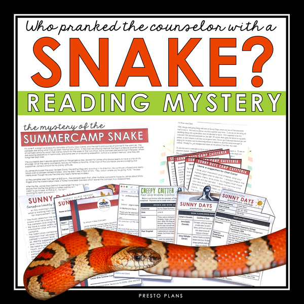 Close Reading Mystery Text Evidence Inference Activity - Summer Camp Snake
