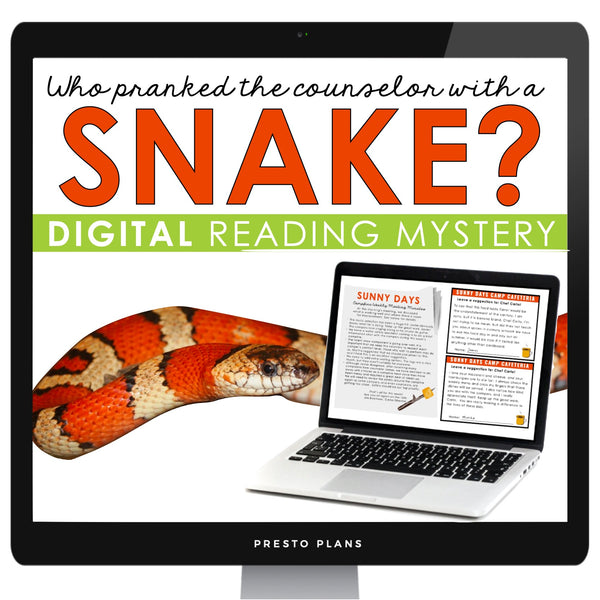 Close Reading Digital Mystery Text Evidence Inference Activity - Snake in Bed