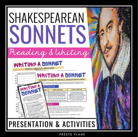 Shakespearean Sonnet Writing and Analysis of Sonnet 18 Poetry Activities