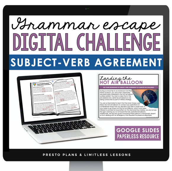 SUBJECT VERB AGREEMENT GRAMMAR ACTIVITY DIGITAL GOOGLE ESCAPE CHALLENGE