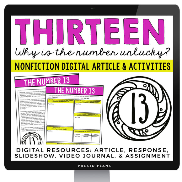 DIGITAL NONFICTION ARTICLE AND ACTIVITIES INFORMATIONAL TEXT: THE NUMBER 13