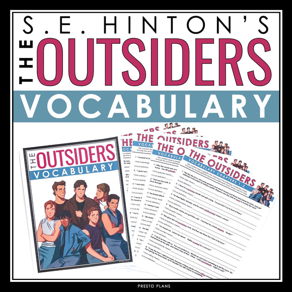 The Outsiders Vocabulary Booklet, Presentation, and Answer Key with Definitions