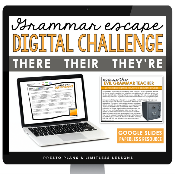 HOMOPHONES THERE, THEIR, THEY’RE GRAMMAR ACTIVITY DIGITAL GOOGLE ESCAPE CHALLENGE