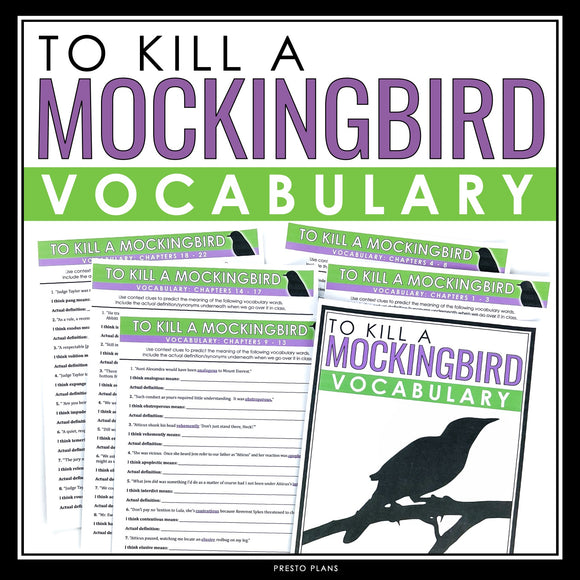 To Kill a Mockingbird Vocabulary Booklet, Presentation, Answer Key Definitions