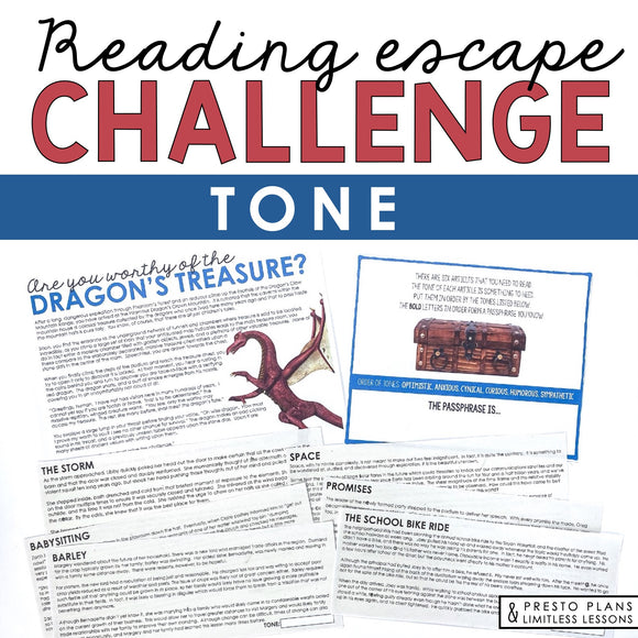 TONE ACTIVITY INTERACTIVE READING CHALLENGE ESCAPE